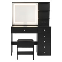 Artiss LED Dressing Table Vanity Desk Hollywood Mirror 5 Drawers Tempered Glass Black with Stool 100cm