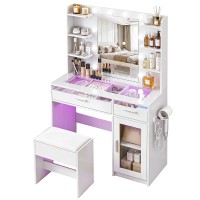 Artiss White Vanity Desk Set with 10 LED Bulbs, Adjustable RGB Lighting, USB Charging, and Storage Drawers - 90x40x142cm