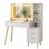Artiss LED Dressing Table Vanity Desk White with Hollywood Mirror Built in Charging Station and Storage