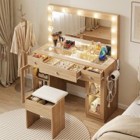 Artiss Wooden LED Dressing Table Vanity Desk Set with RGB Hollywood Mirror USB Ports 2 AC Outlets and Stool