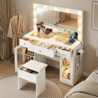Artiss Dressing Table Vanity Desk with 11 LED Hollywood Mirror RGB Lighting Built‑in Charging Station White 105x40x135cm