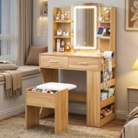 Artiss LED Dressing Table Vanity Desk with Hollywood Style Mirror USB Charging Station Hairdryer Holder and Padded Stool