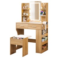 Artiss LED Dressing Table Vanity Desk with Hollywood Style Mirror USB Charging Station Hairdryer Holder and Padded Stool