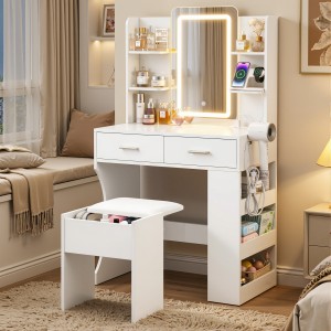 Artiss LED Vanity Dressing Table with Hollywood Mirror 3 Colour Lights Built in Charging Station White