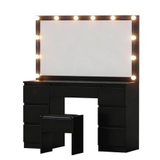 Artiss Black LED Vanity Set with Mirror & Stool, 12 Bulbs, 7 Drawers, USB Powered, 118cm x 39cm x 143cm, PU