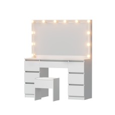 Artiss LED Dressing Table Vanity Set, White, 12 Bulbs, 7 Drawers, PU Leather Stool, 118x39x143cm, Adjustable Lighting