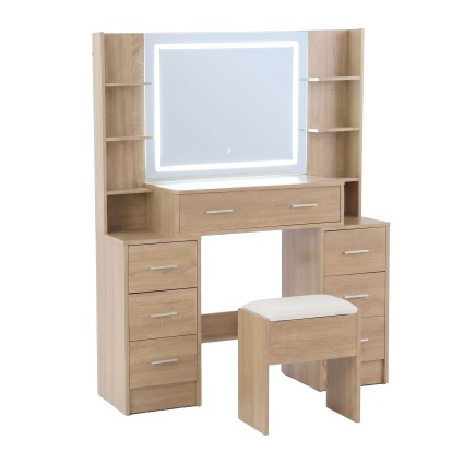 Artiss 110cm Dressing Table Vanity Desk Set with LED 3-Colour Mirror Built-In Charging Station & Stool