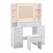 Artiss Dressing Table Vanity Desk Set 110cm LED Mirror Built‑in Charging Station Hairdryer Holder White