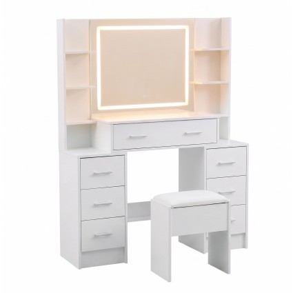 Artiss Dressing Table Vanity Desk Set 110cm LED Mirror Built‑in Charging Station Hairdryer Holder White