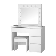 Artiss White LED Dressing Table Set with 12 Bulbs, Adjustable Lighting, 4 Drawers & PU Leather Stool, 94x139x43cm Artiss White LED Dressing Table Set with 12 Bulbs, Adjustable Lighting, 4 Drawers & PU Leather Stool, 94x139x43cm