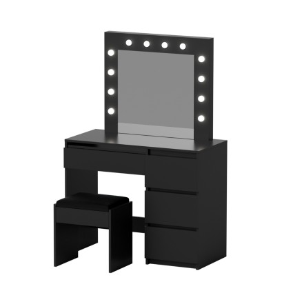 Artiss Black LED Dressing Table Set with 12 Bulbs, Adjustable Lighting, PU Leather Stool, 4 Drawers, 94x43x139cm