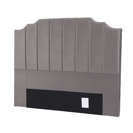 Artiss Vela Velvet Queen Bed Headboard 153cm Grey Channelled Art Deco Design Sturdy Solid Timber Frame