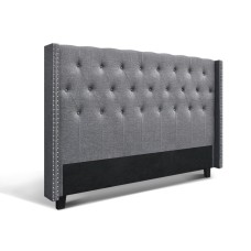 Artiss Luca King Size Bed Headboard - Grey Faux Linen, Winged Design, Tufted, Studded, High-Density Foam Artiss Luca King Size Bed Headboard - Grey Faux Linen, Winged Design, Tufted, Studded, High-Density Foam