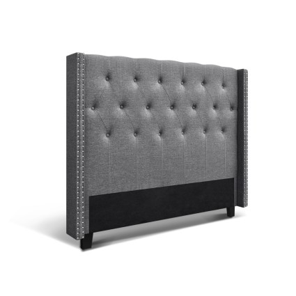 Artiss LUCA Queen Bed Head - Grey, Winged Design, Faux Linen, High-Density Foam, Art Deco Style, 1-Year Warranty