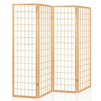 Artiss 4 Panel Room Divider Screen - 174x179cm Natural | Solid Pine Wood | Eco-Friendly Fabric | Foldable Design