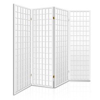 Artiss 4 Panel Room Divider Screen, White, 174x179cm – Solid Pine Wood, Eco-Friendly, Foldable, Oriental Design