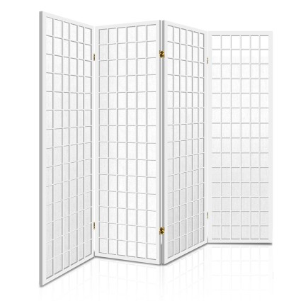 Artiss 4 Panel Room Divider Screen, White, 174x179cm – Solid Pine Wood, Eco-Friendly, Foldable, Oriental Design