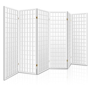 Artiss 6-Panel Room Divider, White, 261x179cm – Eco-Friendly, Solid Pine & Non-Woven Fabric, Foldable Privacy Screen