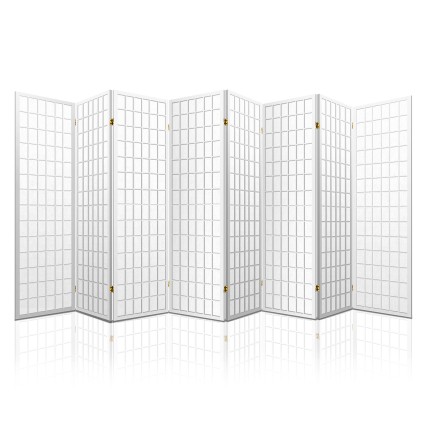 Artiss 8 Panel Room Divider - 348x179cm White, Solid Pine Wood, Eco-Friendly Fabric, Foldable & Space-Saving Design