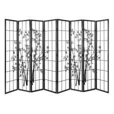 Artiss 8-Panel Room Divider Screen - 348x179cm, Japanese Style, Bamboo Design, Pine Wood Frame, Foldable, Black/White