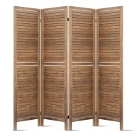 Artiss 4 Panel Room Divider Screen - 160x170cm Louver Oak, Eco-Friendly Paulownia Wood, Foldable & Waterproof Design
