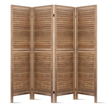 Artiss 4 Panel Room Divider Screen - 160x170cm Louver Oak, Eco-Friendly Paulownia Wood, Foldable & Waterproof Design
