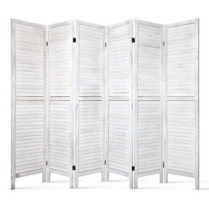 Artiss 6 Panel Room Divider Screen 245x170cm White - Solid Paulownia Wood, Eco-Friendly, Foldable, Waterproof Design