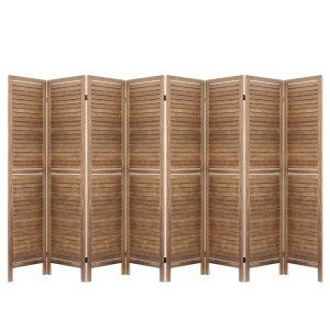 Artiss 8 Panel Room Divider Screen, 326x170cm, Louver Oak, Solid Paulownia Wood, Eco-Friendly, Foldable, White Finish