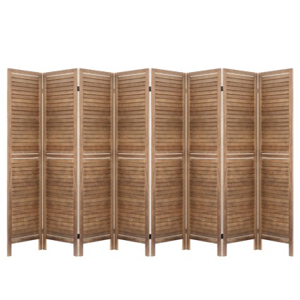 Artiss 8 Panel Room Divider Screen, 326x170cm, Louver Oak, Solid Paulownia Wood, Eco-Friendly, Foldable, White Finish