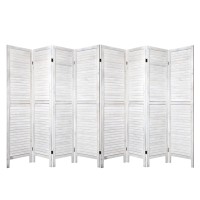 Artiss 8 Panel Room Divider Screen - 326x170cm White Louver, Solid Paulownia Wood, Eco-Friendly, Foldable & Waterproof