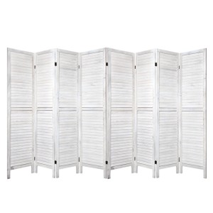 Artiss 8 Panel Room Divider Screen - 326x170cm White Louver, Solid Paulownia Wood, Eco-Friendly, Foldable & Waterproof