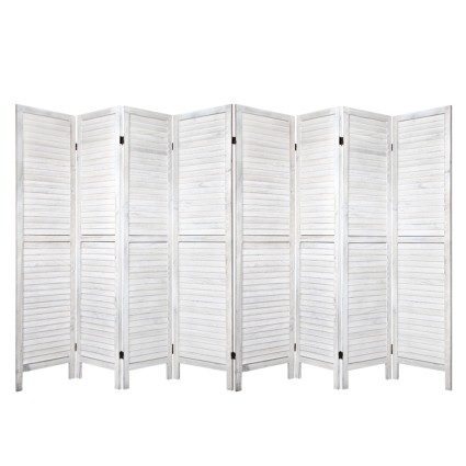 Artiss 8 Panel Room Divider Screen - 326x170cm White Louver, Solid Paulownia Wood, Eco-Friendly, Foldable & Waterproof