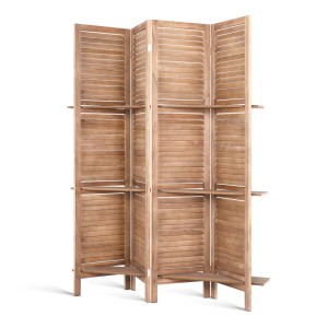 Artiss 4 Panel Room Divider 163x170cm - Solid Paulownia Wood, Oak Finish, Eco-Friendly, Non-Fade, Foldable & Waterproof