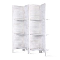 Artiss 4-Panel Room Divider Screen, 163x170cm, White - Solid Paulownia Wood, Eco-Friendly, Foldable, Water-Resistant