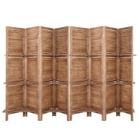 Artiss 8 Panel Room Divider Screen, Oak 326x170cm, Solid Paulownia Wood with Shelves, Eco-friendly, Foldable Design