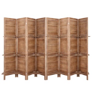 Artiss 8 Panel Room Divider Screen, Oak 326x170cm, Solid Paulownia Wood with Shelves, Eco-friendly, Foldable Design