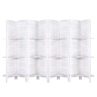 Artiss 8 Panel Room Divider Screen 326x170cm - White, Solid Paulownia Wood, Foldable, Eco-Friendly, with Shelves