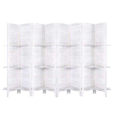 Artiss 8 Panel Room Divider Screen 326x170cm - White, Solid Paulownia Wood, Foldable, Eco-Friendly, with Shelves