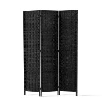 Artiss 3 Panel Room Divider 123x170cm, Woven Black, Eco-friendly Pine Wood, Foldable, Waterproof, Elegant Design