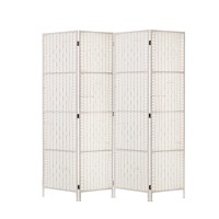 Artiss 4 Panel Room Divider Screen 163x170cm - White Woven Rattan Look, Poplar Wood, Foldable, Eco-Friendly Design