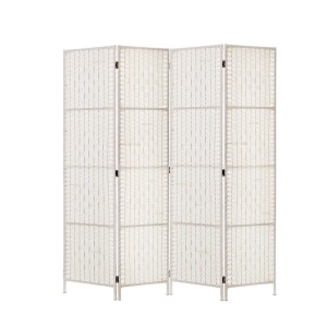 Artiss 4 Panel Room Divider Screen 163x170cm - White Woven Rattan Look, Poplar Wood, Foldable, Eco-Friendly Design