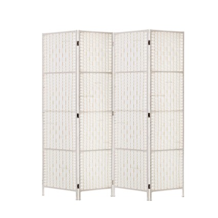 Artiss 4 Panel Room Divider Screen 163x170cm - White Woven Rattan Look, Poplar Wood, Foldable, Eco-Friendly Design