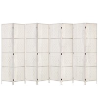 Artiss 8 Panel Room Divider, 326x170cm, Woven White, Poplar Wood, Hand-Woven, Eco-Friendly, Foldable, Lightweight