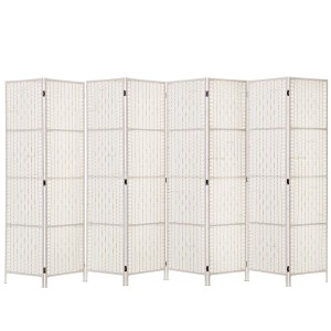 Artiss 8 Panel Room Divider, 326x170cm, Woven White, Poplar Wood, Hand-Woven, Eco-Friendly, Foldable, Lightweight