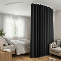 Artiss Black Ceiling Mounted Room Divider with Bendable Track and 99% Blackout Curtain 254cm x 213cm