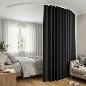 Artiss Black Ceiling Mounted Room Divider with Bendable Track and 99% Blackout Curtain 254cm x 213cm