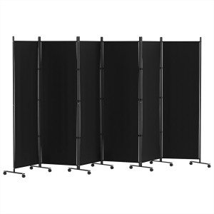 Artiss 6 Panel Room Divider Screen 323cm Black Oxford Fabric, Foldable, Lockable Wheels, Privacy Partition