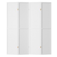 Artiss 4 Panel Room Divider Screen - 164x170cm, Pine Wood & MDF, White Pegboard Design, Foldable & Portable Divider