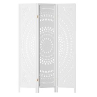 Artiss 3 Panel Room Divider, Circle Design, 132x170cm, White, Pine Wood & MDF, Foldable, for Home & Office Privacy