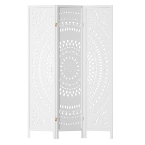 Artiss 3 Panel Room Divider, Circle Design, 132x170cm, White, Pine Wood & MDF, Foldable, for Home & Office Privacy